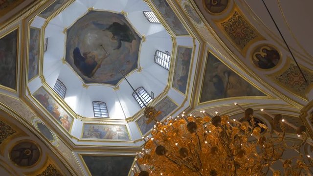 God Father Image on High Dome Ceiling of a Christian Orthodox Cathedral in Kiev, Ukraine