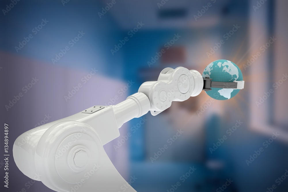 Poster Composite image of composite image of robotic arm with globe 3d