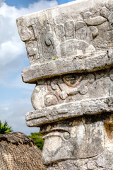 Face of the Ancient Mayan Rain God Chaac on the corner of the Temple of the Frescoes in the Tulum Archaeological Zone, Quintana Roo, Mexico