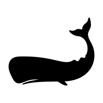 Silhouettes of  sperm whale, cachalot, sea animals isolated black and white vector illustration minimal style