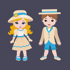 Children in vintage clothing.