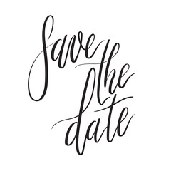 Save the date hand lettering card, wedding invitation with modern calligraphy inscription. Vector Illustration