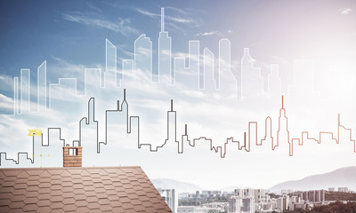 Concept of real estate and construction with drawn silhouette on