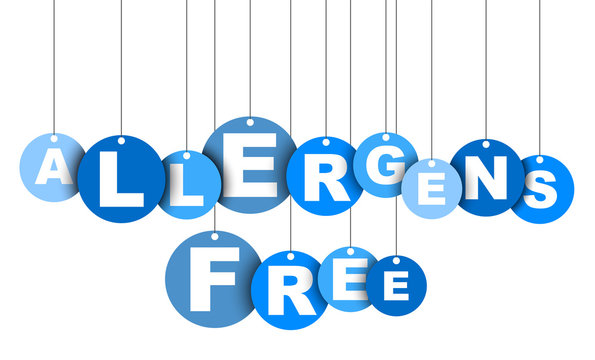 Blue easy vector illustration isolated circle tag banner allergens free. This element is well adapted for web design.
