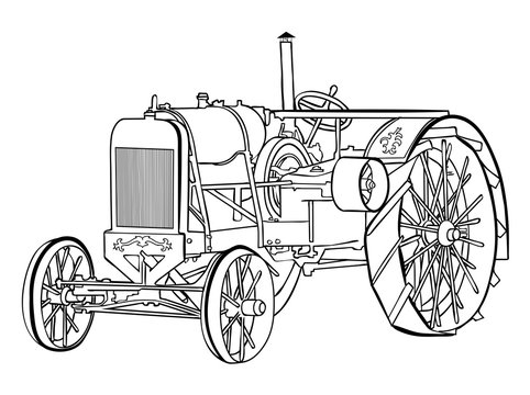 Vector illustration of vintage tractor black and white