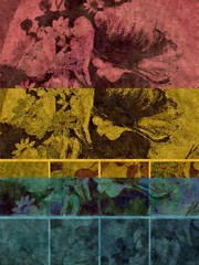 Silk Blue Pink Yellow Sectioned Flower Abstract 