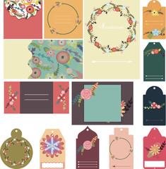Fototapeta na wymiar Set of templates for wedding invitations, cards,labels, tags with floral elements
