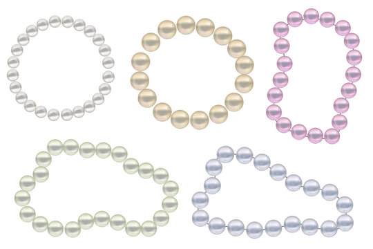 Realistic beads of pearls set. Collection borders jewelry decoration. Vector illustration