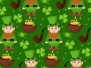 St. Patricks Day seamless pattern. Endless background texture. Vector illustration