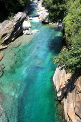 Naklejka premium Scenic Verzasca River in Tessin, Switzerland