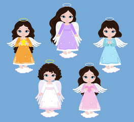 Angel Digital Clipart. Set Angel girls on the sky . Baptism.