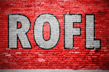 ROFL Ziegelsteinmauer Graffiti