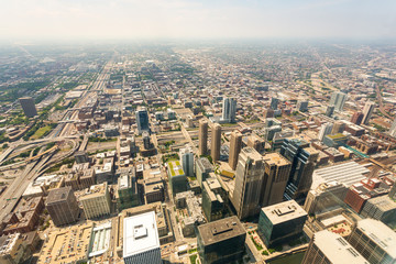 Fototapeta premium Aerial view of Chicago downtown at foggy day
