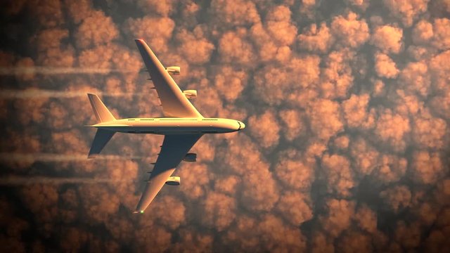passenger plane flying above the clouds