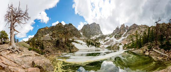Mirror mountains in lake landscape panoramic view