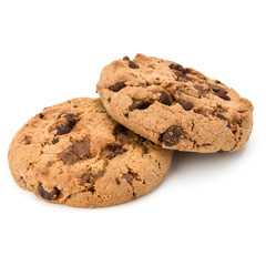 Two Chocolate chip cookies isolated on white background. Sweet b
