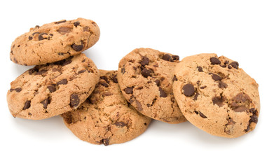 Chocolate chip cookies isolated on white background. Sweet biscu