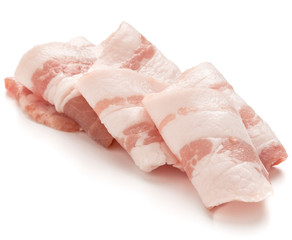sliced pork bacon isolated on white background cutout