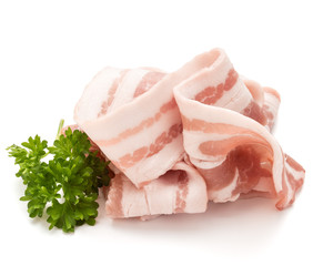  sliced bacon and parsley leaves isolated on white background cu