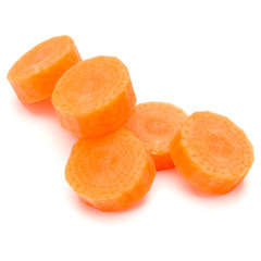Chopped carrot slices isolated on white background cutout