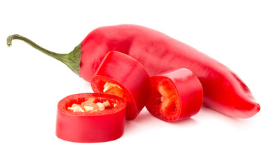 sliced red chili or chilli cayenne pepper isolated on white  bac
