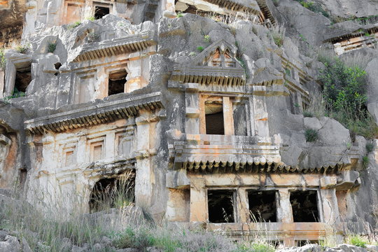Rock-cut tombs in the form of temple fronts. Myra-Demre-Turkey. 0665