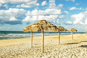 Decorative umbrellas made of palm branches