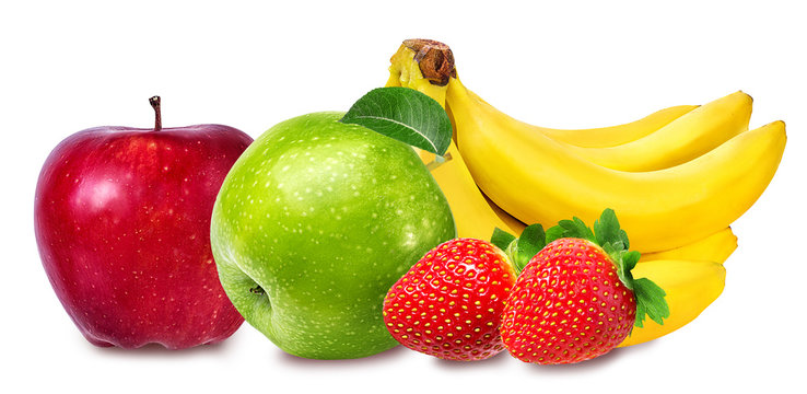 Apples,bananas And Strawberries Isolated On White