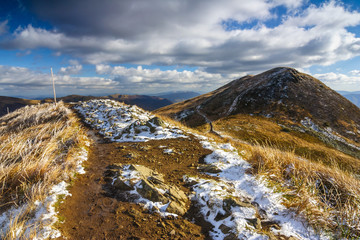 walking trail in Bieszczady mountain in Poland © dziewul