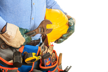 Worker holding a wrench