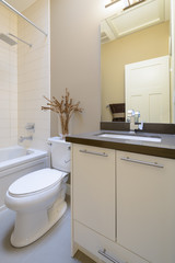 Interior design of a clean, bright bathroom in a house hotel.