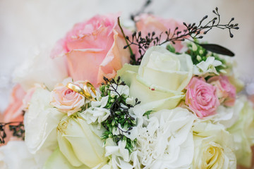 Flowers wedding bride rings bouquet