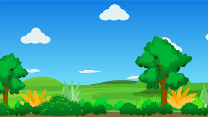 Obraz premium Landscape cartoon nature background, vector illustration, horizontal 