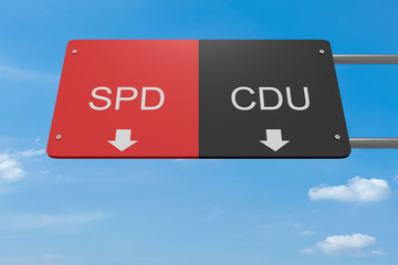 German Election 2017: Road Sign SPD or CDU, 3d illustration