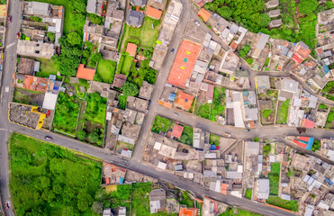 Fototapeta premium Aerial View With Streets In Banos, Ecuador