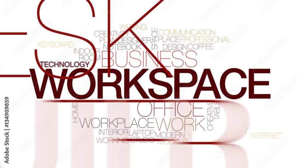 Poster workspace animated word cloud, text design animation. kinetic typography.