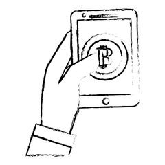 bitcoin icon, digital money symbol, smartphone in the hand