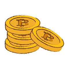 bitcoin image, many golden moneys, vector illustration