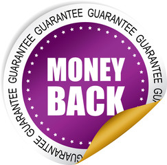 Money back,Guarantee purple sticker, button, label and sign.