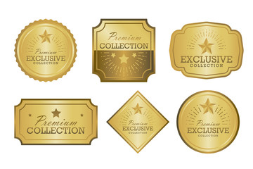 Exclusive collection sale golden badge set. Gold label vector illustration