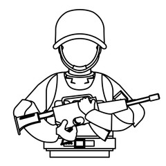 Military figure with his gun and equipment protection image vector illustration