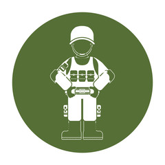 Military badge with its different protection tools icon image, vector illustration