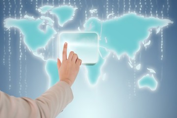 Composite image of businesswoman pointing