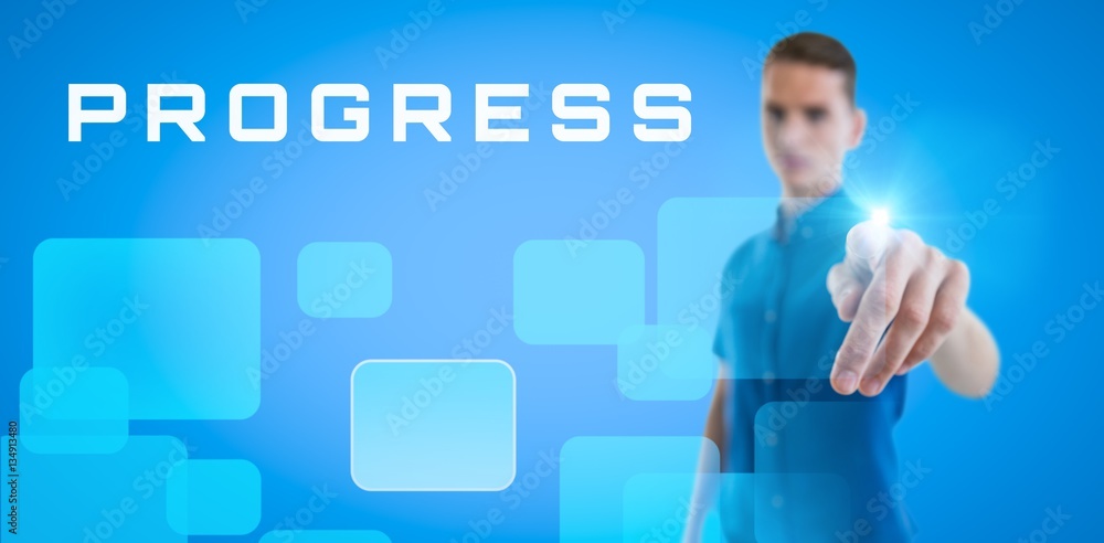 Poster composite image of man touching an invisible screen