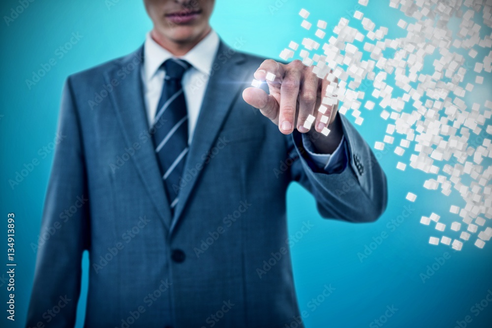 Poster composite image of midsection of businessman pointing 3d