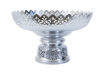 Silver tray with pedestal.Silver tray isolated on white background