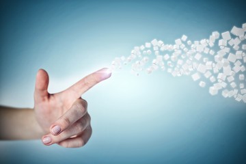 Composite image of close-up of cropped hand 3d