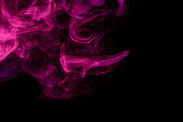 Abstract smoke Weipa. Personal vaporizers fragrant steam. The concept of alternative non-nicotine smoking. Magenta smoke on a black background. E-cigarette. Evaporator. Taking Close-up. Vaping. - obrazy, fototapety, plakaty