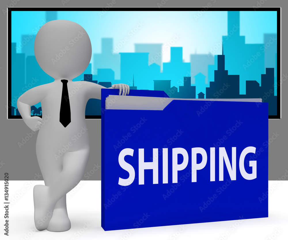 Poster shipping folder indicating delivering freight 3d rendering