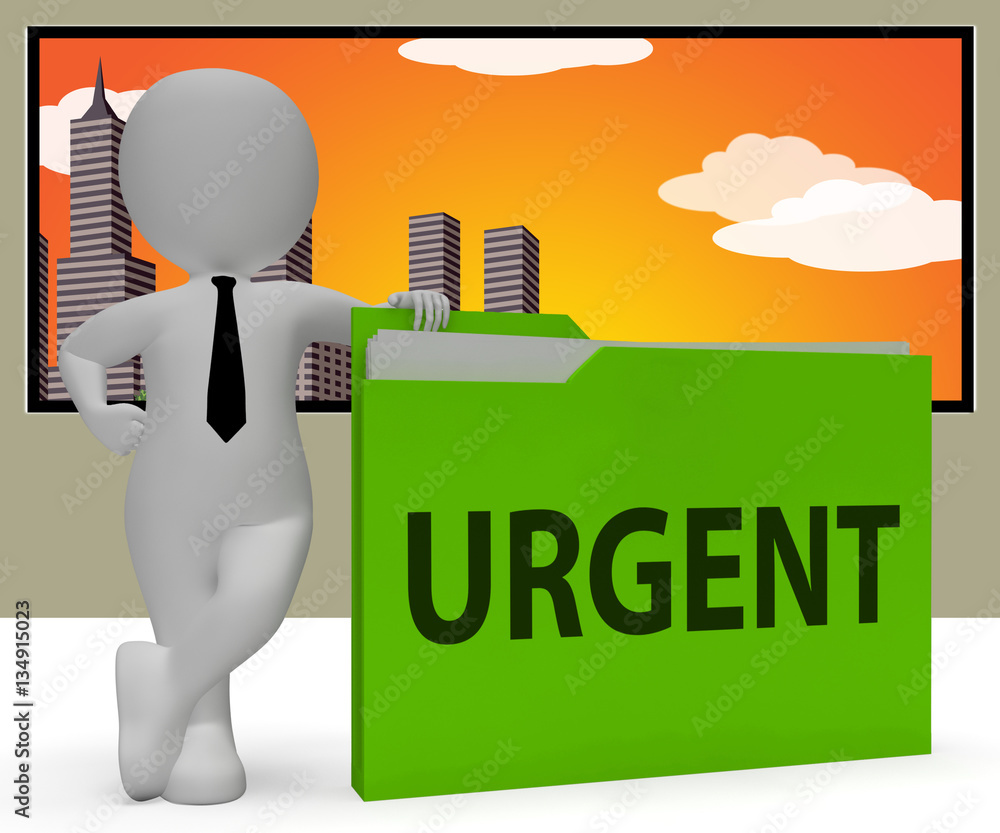 Poster urgent folder indicating immediate priority 3d rendering
